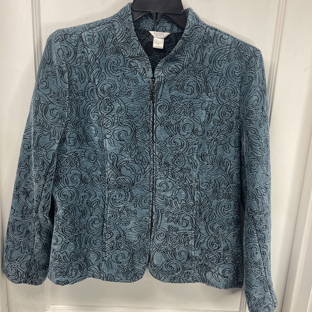 CHRISTOPHER & BANKS Women's Blazer, Blue And Black Zip Up Size Large